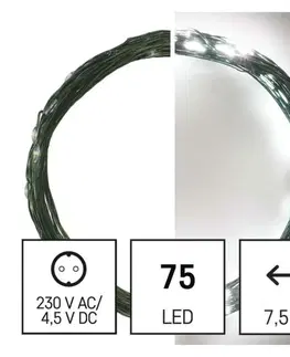 LED řetězy EMOS LED vánoční nano řetěz zelený, 7,5 m, venkovní i vnitřní, studená bílá, časovač D3AC04