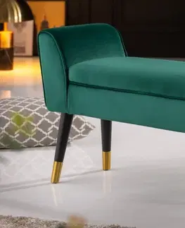Stylové a luxusní lavice Estila Art-deco stylová lavice Karen se zeleným sametovým potahem 90cm