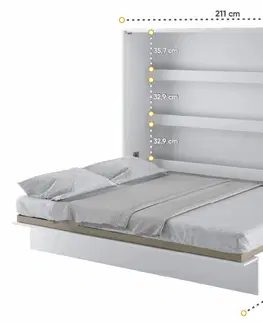 bez úložného prostoru Široká sklápěcí postel dvoulůžko MONTERASSO, 160x200, bílá lesk