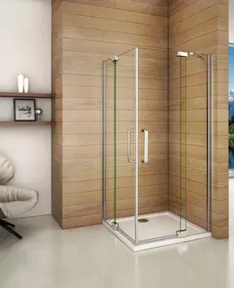 Sprchové vaničky H K Čtvercový sprchový kout AIRLINE R808, 80x80 cm, se dvěma jednokřídlými dveřmi s pevnou stěnou, rohový vstup včetně sprchové vaničky z litého mramoru