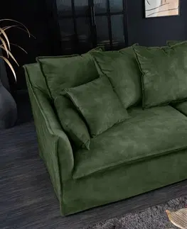 Luxusní a designové sedačky Estila Designová moderní dvousedačka Heaven se sametovým tmavě zeleným potahem a polštářky 210cm