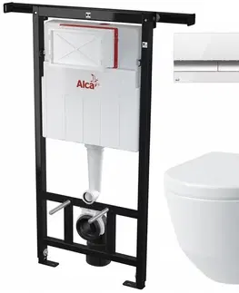 WC sedátka ALCADRAIN Jádromodul předstěnový instalační systém s bílým/ chrom tlačítkem M1720-1 + WC LAUFEN PRO + SEDÁTKO AM102/1120 M1720-1 LP3