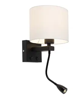 Nastenna svitidla Moderní nástěnná lampa černá s bílým odstínem - Brescia