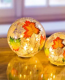Svíčky a světelné dekorace LED skleněná koule "Podzimní listí"