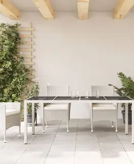 Zahradní stolky Zahradní stůl se skleněnou deskou bílý 190x90x75 cm polyratan