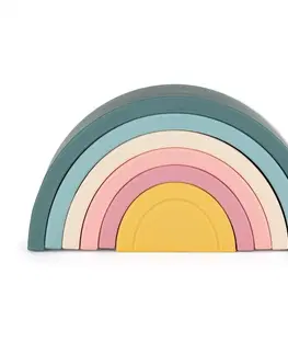 Hračky PETITE&MARS - Hračka silikonová skládací Rainbow Misty Green 12m+