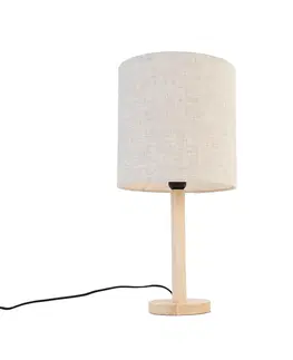 Stolni lampy Venkovská stolní lampa dřevěná se světle hnědým stínidlem - Mels