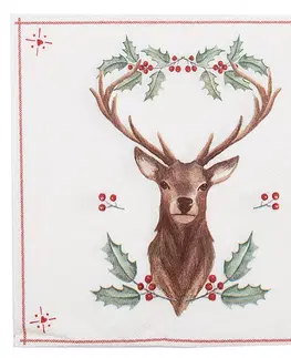 Ubrousky Papírové ubrousky s jelenem a cesmínou Holly Christmas - 33*33 cm (20ks) Clayre & Eef HCH73
