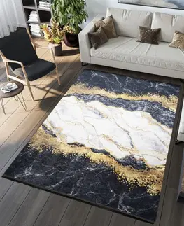 Moderní koberce Tmavý moderní koberec s protiskluzovou úpravou a abstraktním vzorem Šířka: 80 cm | Délka: 150 cm