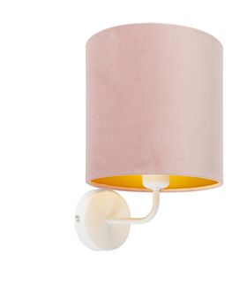 Nastenna svitidla Vintage nástěnná lampa bílá s odstínem růžového sametu - Matt