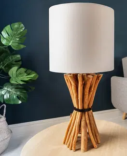 Designové a luxusní noční lampy do ložnice Estila Koloniální stolní lampa Euphoria ze dřeva s béžovým stínítkem 56cm