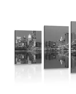 Černobílé obrazy 5-dílný obraz odraz Manhattanu ve vodě v černobílém provedení