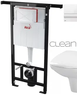 WC sedátka ALCADRAIN Jádromodul předstěnový instalační systém s bílým tlačítkem M1710 + WC CERSANIT CLEANON CARINA  + SEDÁTKO AM102/1120 M1710 CA1