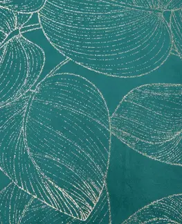 Dekorační ubrusy Sametový středový ubrus s lesklým potiskem tyrkysových listů