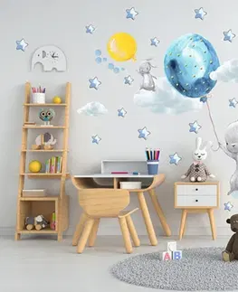 Zvířátka Nálepky do dětského pokoje zajíčci s barevnými balóny