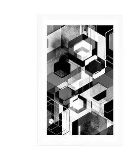 Černobílé Plakát s paspartou abstraktní geometrie v černobílém provedení