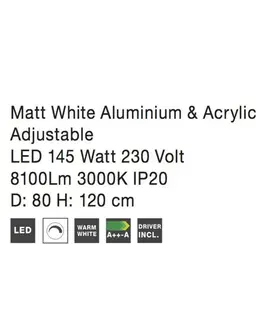 LED lustry a závěsná svítidla NOVA LUCE závěsné svítidlo DEA matný bílý hliník a akryl nastavitelné LED 145W 3000K IP20 17222001