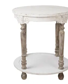 Konferenční stolky Bílo hnědý kulatý odkládací stolek Raul - Ø 60*68 cm Clayre & Eef 5H0489