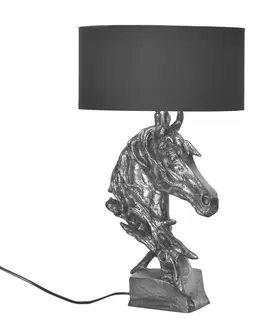 Luxusní a designové stolní lampy Estila Designová vintage stolní lampa Suomin se stříbrnou podstavou ve tvaru koňské hlavy 60 cm