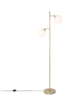 Stojaci lampy Art Deco stojací lampa zlatá s matným sklem 2-světlo - Pallon