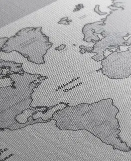 Obrazy mapy Obraz nádherná černobílá mapa světa