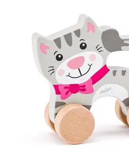 Hračky WOODY - Kočka na kolečkách s držadlem