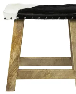 Stoličky Dřevěná stolička s koženým sedákem Cowny bílá/černá - 45*26*46cm Mars & More KHBJKZW