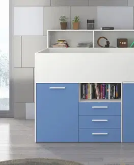 Postele ArtCross Dětská vyvýšená postel NEO | pravá barevné provedení: bílá / modrá