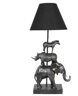 Lampy Stolní lampa s černým stínidlem a dekorací zvířat Safari - 32*27*65 cm Clayre & Eef 5LMC0003