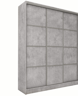 Šatní skříně Šatní skříň LITOLARIS 150 bez zrcadla, se 4 šuplíky a 2 šatními tyčemi, beton