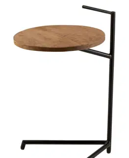Konferenční stolky Černý kovový odkládací stolek s dřevěnou deskou Mango - Ø 35*42*65 cm J-Line by Jolipa 1524