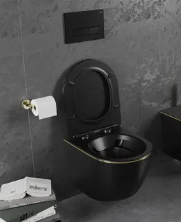 Záchody MEXEN Lena Závěsná WC mísa včetně sedátka s slow-slim, duroplast, černá mat/zlatá linka 30224075