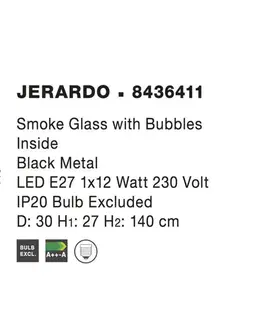 Moderní závěsná svítidla NOVA LUCE závěsné svítidlo JERARDO kouřové sklo s bublinkami uvnitř černý kov E27 1x12W IP20 bez žárovky 8436411