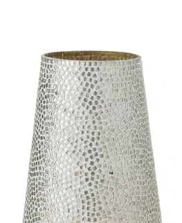 Svícny Stříbrno - bílý skleněný svícen Mosaic - Ø 21*30cm J-Line by Jolipa 95265