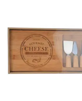Prkénka a krájecí desky DekorStyle Servírovací deska s příslušenstvím Gourmet Cheese hnědá