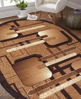 Kulaté a oválné koberce Oválný koberec v hnědé barvě s geometrickými vzory Šířka: 80 cm | Délka: 150 cm
