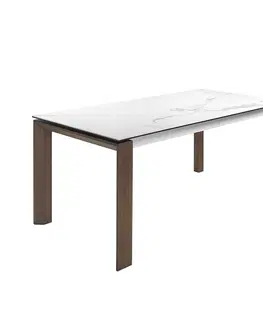 Designové a luxusní jídelní stoly Estila Moderní rozkládací jídelní stůl Vita Naturale ze dřeva a porcelánu v provedení ořech a bílý mramor 180-235cm