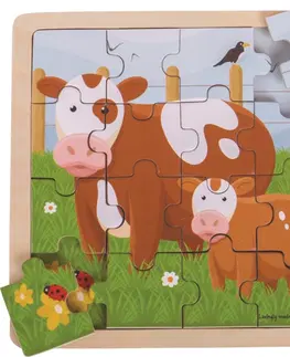 Dřevěné hračky Bigjigs Toys Dřevěné puzzle Kráva s telátkem 