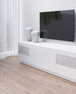 TV stolky SCHIAHOT televizní stolek 6S, bílá/bílý lesk/beton colorado