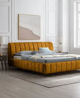 Luxusní a stylové postele Estila Luxusní art-deco manželská postel Orlando v hořčicovém provedení s čalouněním ze sametu 180x200cm