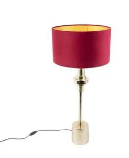 Stolni lampy Stolní lampa ve stylu art deco se sametovým odstínem červená 35 cm - Diverso