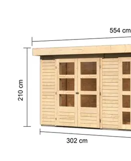 Dřevěné plastové domky Dřevěný zahradní domek KERKO 5 s přístavkem 240 Lanitplast Přírodní dřevo