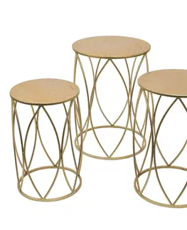 Konferenční stolky 3ks zlaté antik odkládací kovové stolky - Ø 41*56 / Ø 38*51 / Ø 35*47 cm Clayre & Eef 6Y4860
