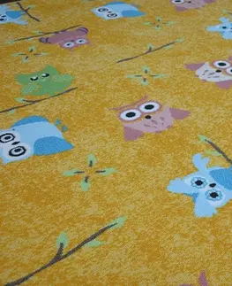 Koberce a koberečky Dywany Lusczow Dětský kusový koberec LITTLE OWL žlutý, velikost 100x100