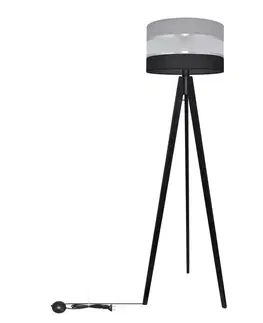 Lampy  Stojací lampa HELEN 1xE27/60W/230V šedá/černá/chrom/borovice 