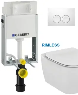 Záchody GEBERIT KOMBIFIXBasic vč. bílého tlačítka DELTA 21 + WC Ideal Standard Tesi se sedátkem RIMLESS 110.100.00.1 21BI TE2