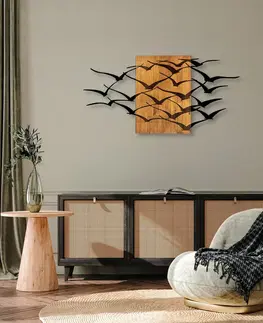 Nástěnné dekorace Nástěnná dekorace dřevo HEJNO LETÍCÍCH PTÁKŮ 139 x 70 cm