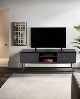 TV stolky Televizní stolek ARMANDO 140 cm, tmavě hnědá/černá