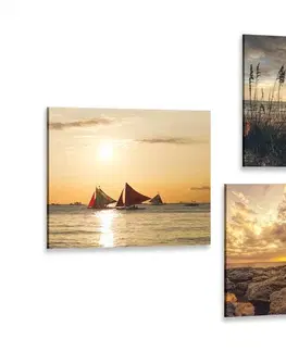Sestavy obrazů Set obrazů kouzelný západ slunce u moře