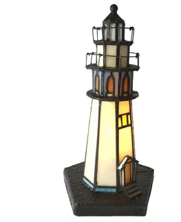 Svítidla Vitrážová stolní lampa Tiffany v designu majáku Phare – Ø 12*28 cm E14/max 1*25W Clayre & Eef 5LL-6053